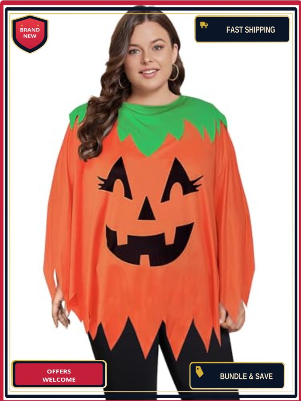 Women's Plus Size Pumpkin Poncho Costume Halloween Polyester Loose Fit